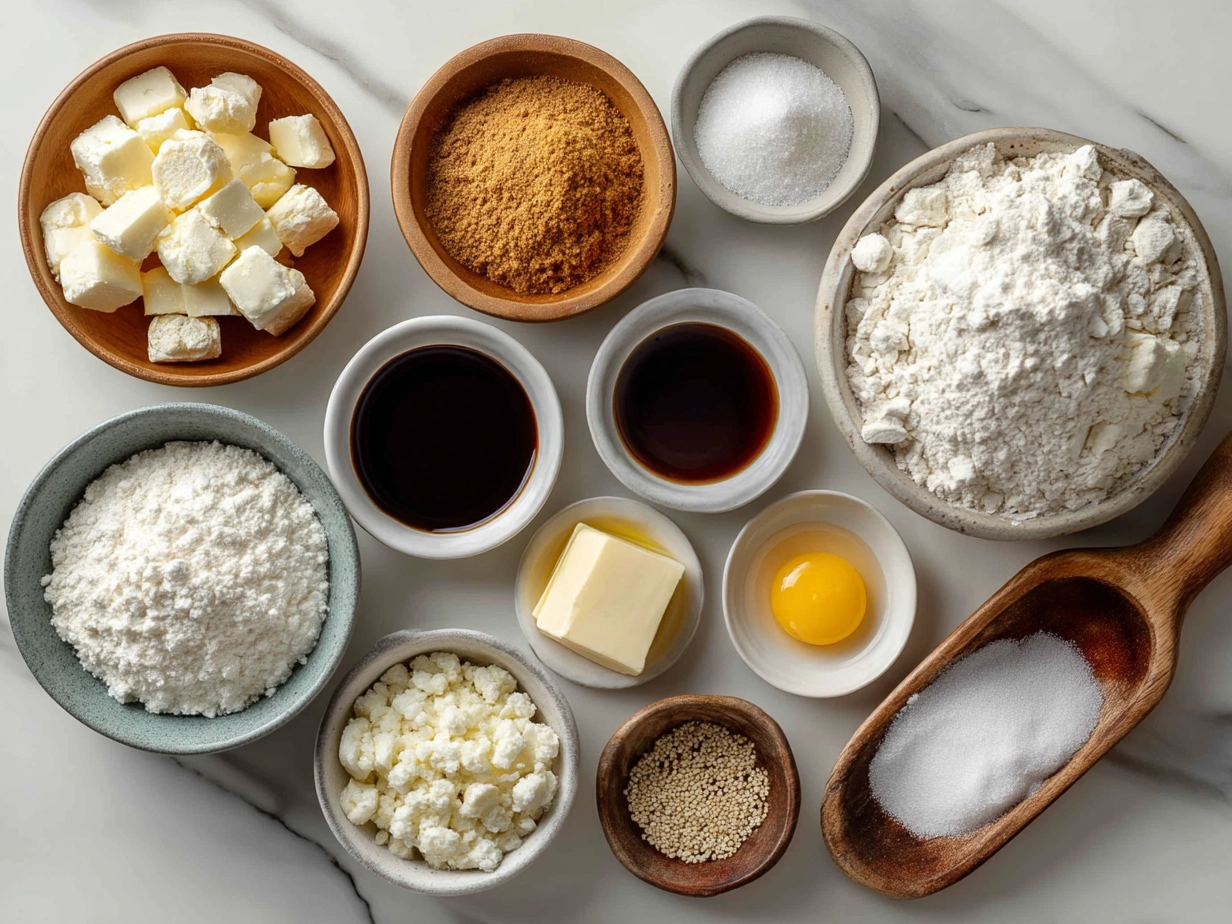 Ingredients for Sourdough Discard Pretzel Bites showing flour, sourdough discard, baking powder, butter, and other baking essentials