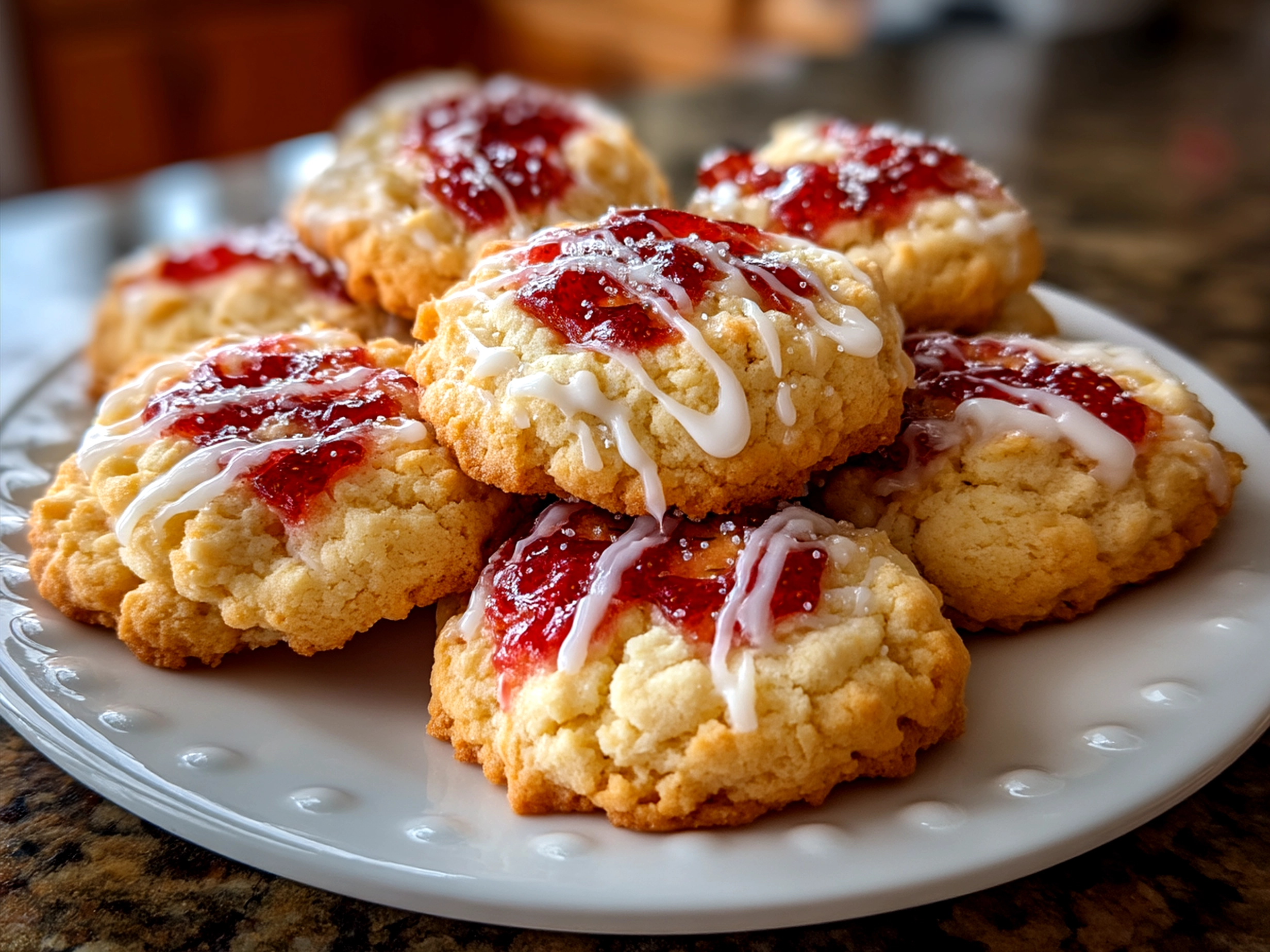 Freshly baked Strawberry Cake Mix Cookies served with a glass of milk