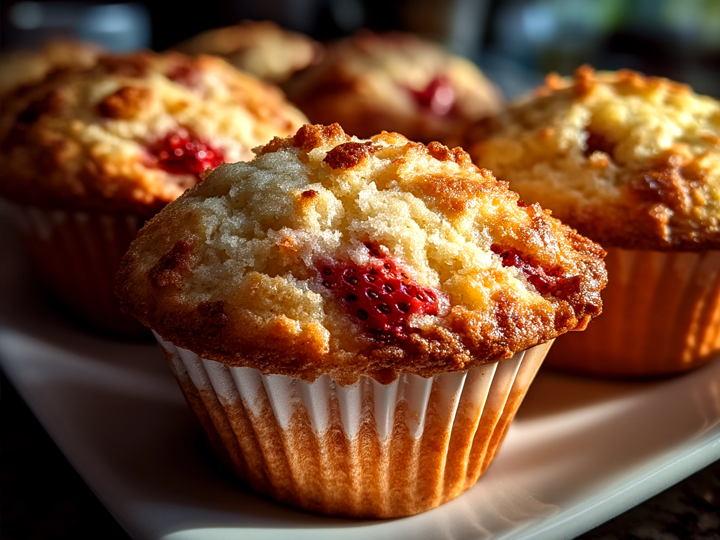 Freshly baked strawberry muffins served with coffee