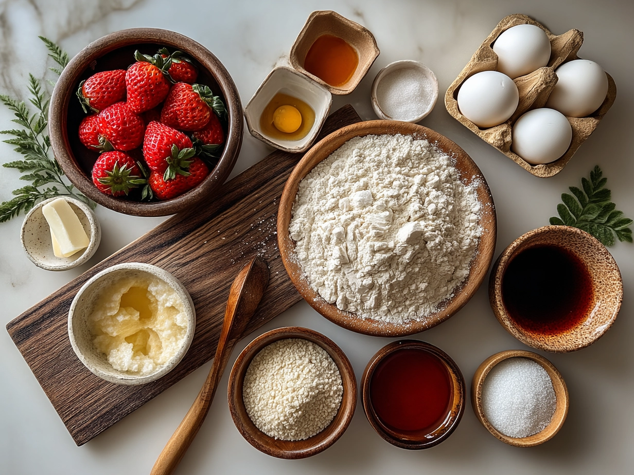 Ingredients for homemade strawberry muffins