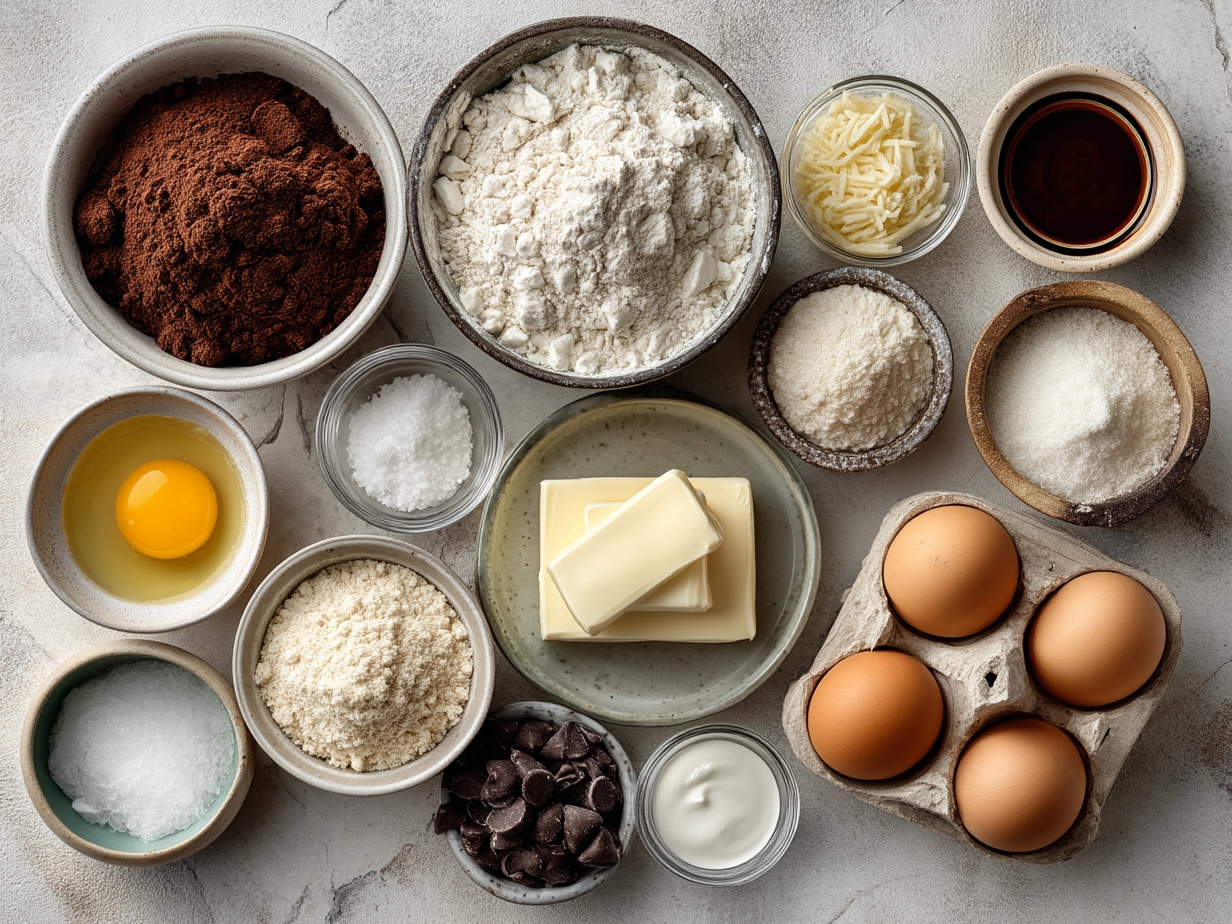 Raw ingredients for cookie croissant laid out on a countertop