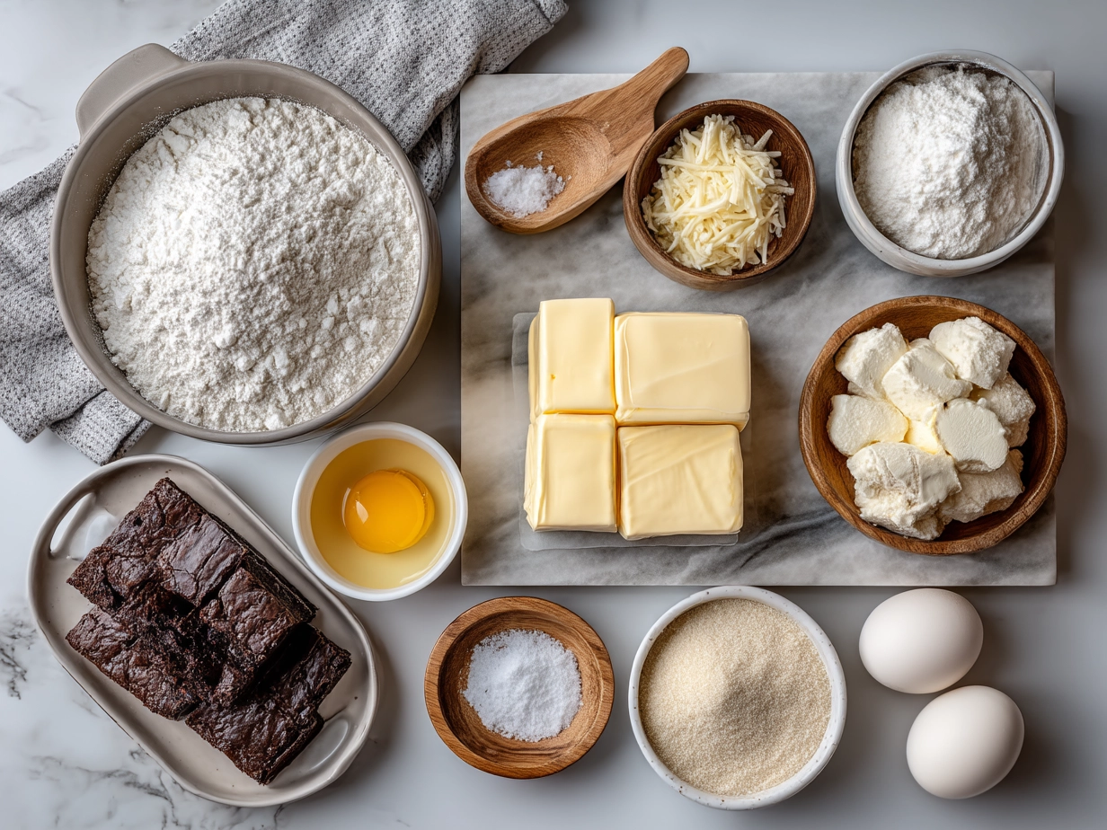 Ingredients laid out for Cookies Cream Skillet Cookie on white marble surface