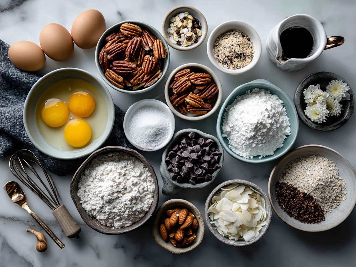Top down raw ingredients for Valentine Breakfast Nice Cream Bowl on marble kitchen counter
