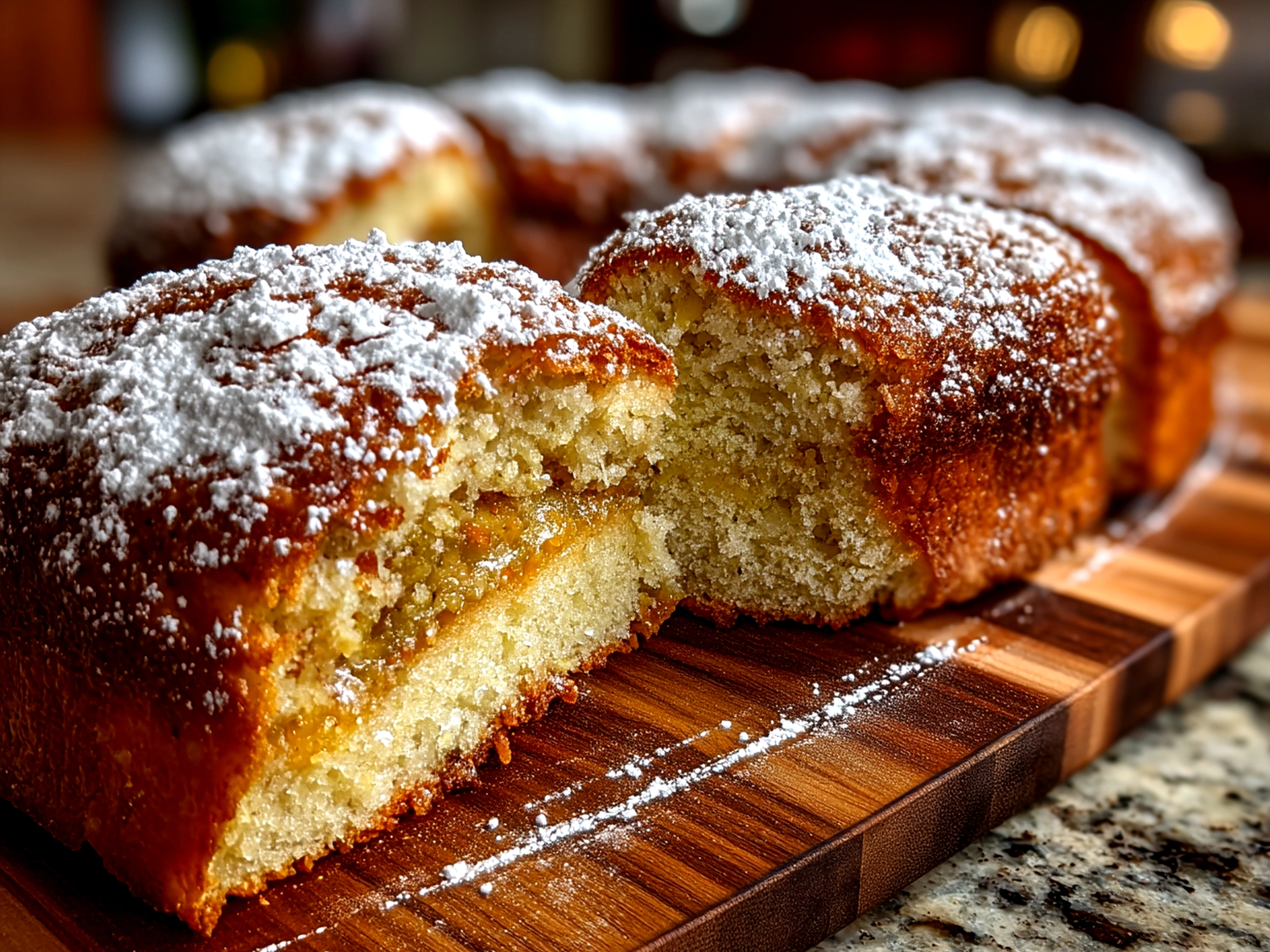 A festive Traditional King Cake decorated with colorful Mardi Gras sugar sprinkles ready to be served